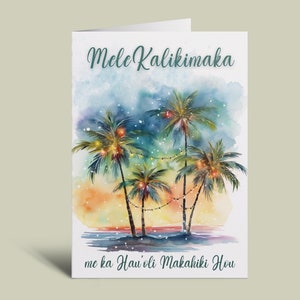 Mele Kalikimaka Biglietto di Natale hawaiano stampabile, Buon Natale e Felice Anno Nuovo alle Hawaii, Saluti per le feste in stile hawaiano