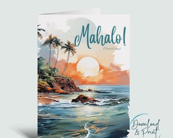 Mahalo Hawaiian Thank You Card: Tropical Island Design (Digital Download)