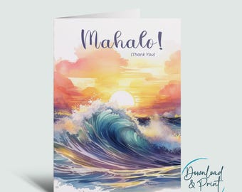 Mahalo Hawaiian Thank You Card: Tropical Sunset (Digital Download)