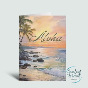 Aloha Printable Greeting Card, Hawaii Theme Note Card, Tropical Scenes Digital Card, Aloha Digital Note Card, Instant Download