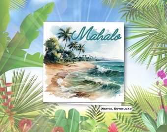 Mahalo Greeting Card: Hawaii Tropical Theme, Thank You Note (Digital Download)