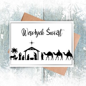 Polish Merry Christmas Printable Card, Wesołych Świąt. Christmas Card in Polish, Christmas Nativity Instant Download Card