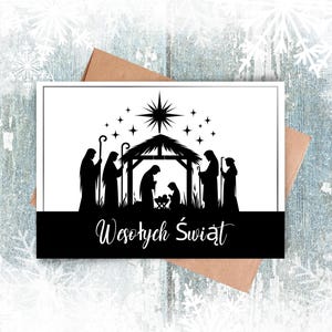 Polish Merry Christmas Printable Card, Wesołych Świąt, Christmas Card in Polish, Christmas Nativity Instant Download Card