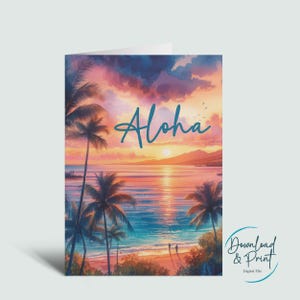 Aloha Printable Greeting Card, Hawaii Theme Note Card, Tropical Scenes Digital Card, Aloha Digital Note Card, Instant Download