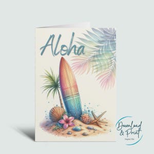 Aloha Printable Greeting Card, Hawaii Theme Note Card, Tropical Scenes Digital Card, Aloha Digital Note Card, Instant Download