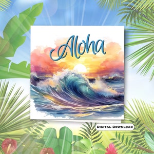 Aloha Printable Greeting Card, Hawaii Theme Note Card, Tropical Scenes Digital Card, Aloha Digital Note Card, Instant Download