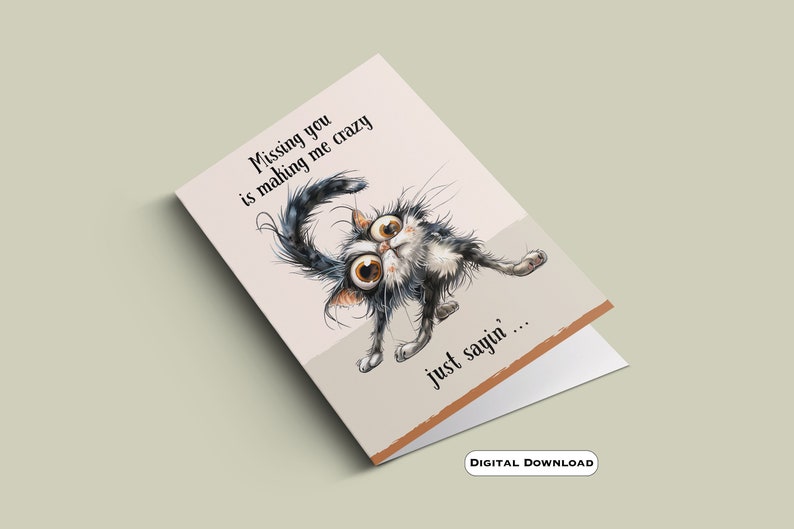 Printable Miss You Funny Cat Card, Folded Downloadable Greeting Card ...