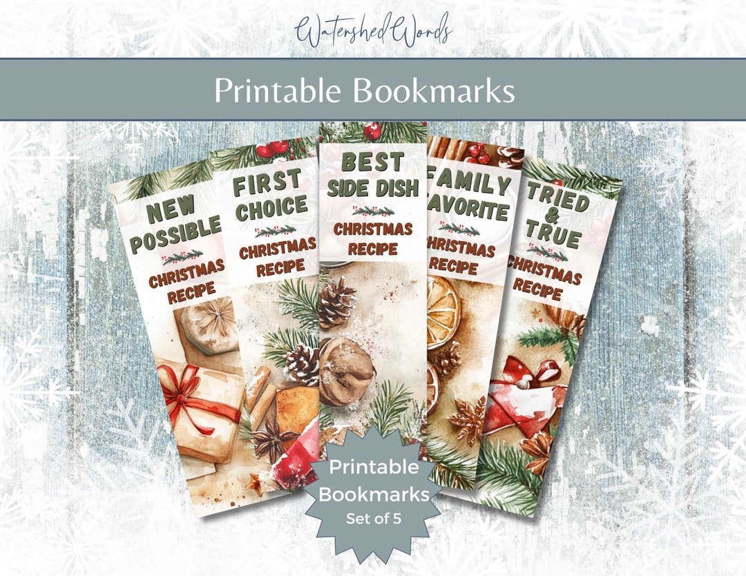 Christmas Recipe Markers, Bookmarks for Cookbooks, Digital Bookmarks to ...