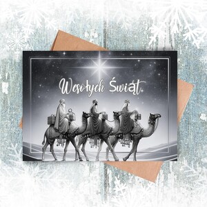 Biglietto di auguri di Buon Natale in polacco, Wesołych Świąt, biglietto di Natale in polacco, biglietto di auguri con download immediato dei Re Magi
