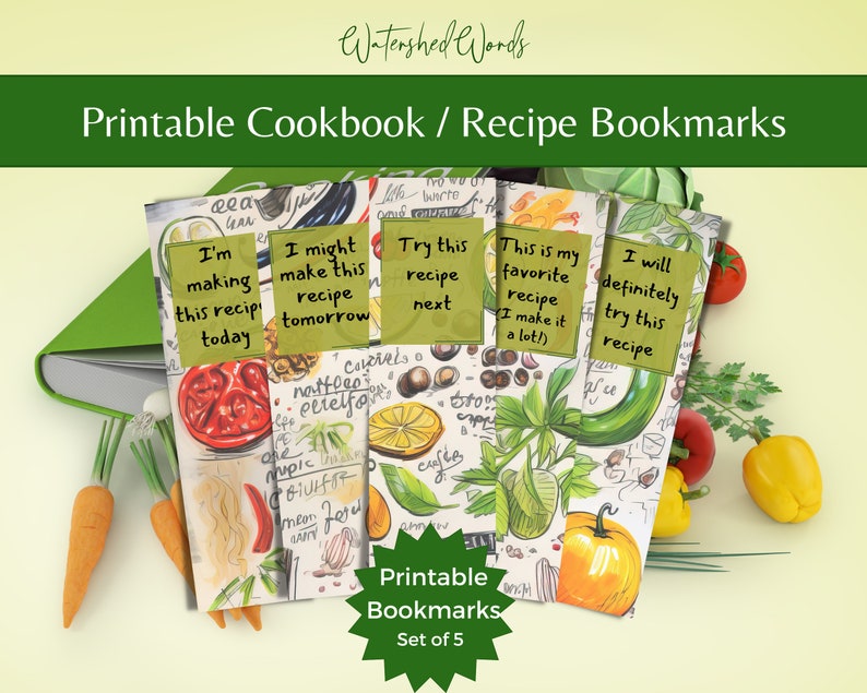 Recipe Bookmarks: Set of 5 Printable Cookbook Markers (digital Download ...