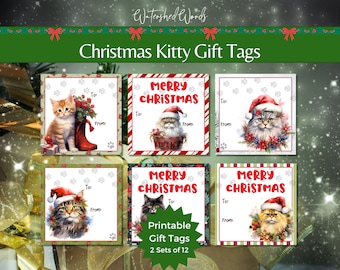 Christmas Cat Gift Tags: Watercolor Kitty Labels (Digital Download)