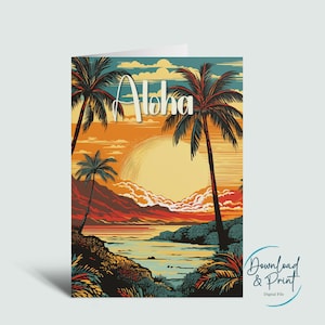 Aloha Printable Greeting Card, Hawaii Theme Note Card, Tropical Scenes Digital Card, Aloha Digital Note Card, Instant Download