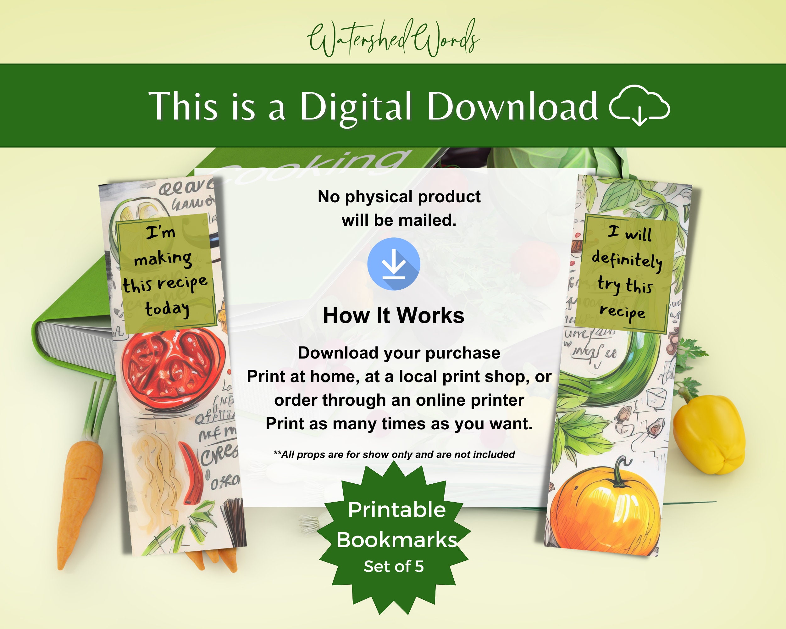 Recipe Bookmarks: Set of 5 Printable Cookbook Markers (digital Download ...