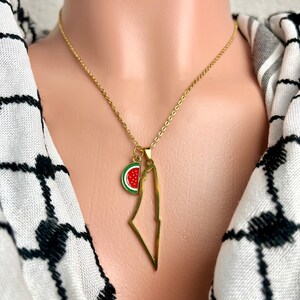 Palestina kaart hanger watermeloen charme, roestvrijstalen ketting afbeelding 4