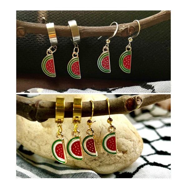 Boucles d'oreilles pendantes avec breloque pastèque Palestine