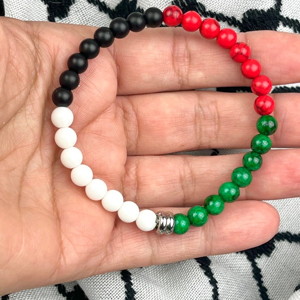Simple Small Gemstones in Palestine Flag Colors, Bead Bracelet