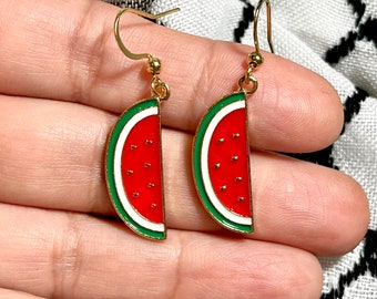 Long Palestine Watermelon Charm Dangle Hanging Earrings