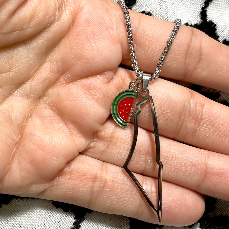 Palestina kaart hanger watermeloen charme, roestvrijstalen ketting afbeelding 8