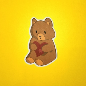 Teddy Bear With A Heart Die Cut Vinyl Sticker, Stuffed Toy, Teddy Bear Enthusiast Sticker, Individual Sticker