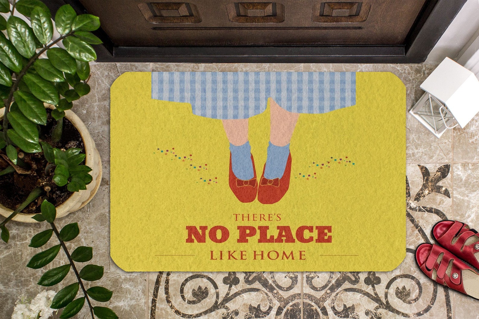 No Place Like Home Doormat Girl With Red Shoes Personalized Etsy