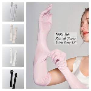 100% Silk Gloves Extra Long 23 inch, Knitted Silk Gloves for Anti-UV, Keep Hands Moisturize, Hand Protection, Bride Thin Gloves, Washable image 1