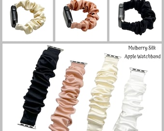 Pure Silk Apple Watch Band, Scrunchie Band pour Apple Watch 38/40/41/42/44/45mm, Samsung Watch Band 20/22mm, Bracelet de montre en soie de luxe pour elle