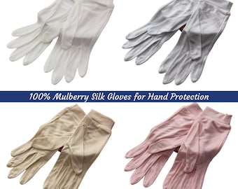 100% Silk Gloves, Mulberry Silk Gloves for Anti-UV, Keep Hands Moisturize, Hand Protection, Bride Thin Gloves, Washable Knitted Silk Gloves