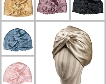 100% Maulbeerseide Mützen, 19 Momme Doppellagige Seidenhauben, Twisted Design Turban, Damen Nachtkappen Haarpflege, Geschenke für Sie, Beauty Haar