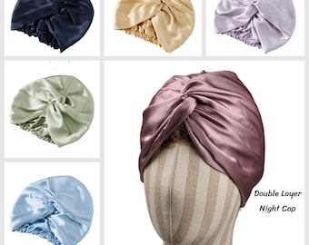 Doppellagige Seidenhauben, Seidenschlafmütze, Seidennachtmütze, Twisted Design Turban, Haarpflege, Haarschutz