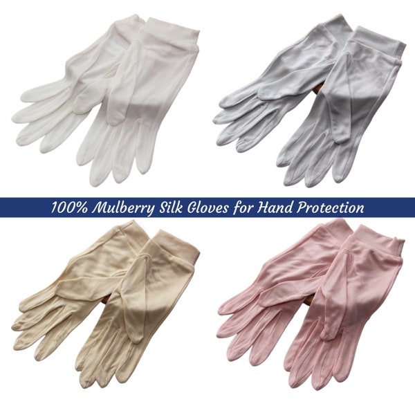 100% Silk Gloves, Mulberry Silk Gloves for Anti-UV, Keep Hands Moisturize, Hand Protection, Bride Thin Gloves, Washable Knitted Silk Gloves