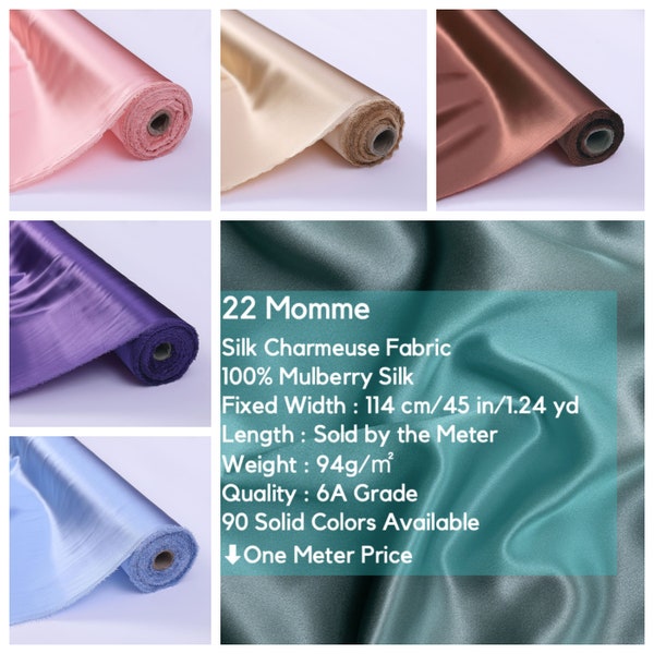 22 Momme Luxury Silk Fabric by the yard/meter, 100% Pure Mulberry Silk Charmeuse, DIY Silk Pillowcase/Scarf/Dress/Turban, Blush 90 Colors