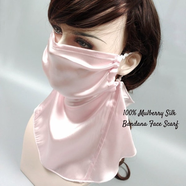 Pure Silk Scarf Mask, Lightweight Women Face Mask, Reusable Face Covering, Gaiter Scarf Mask, Bandana Mask