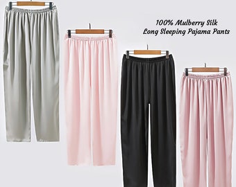 Pure Silk Long Pajamas Elastic Waist Wide Leg Silk Pants Loose Trousers 19MM Silk Loungewear Nightwear Sleeping Pajamas silk Trousers Summer