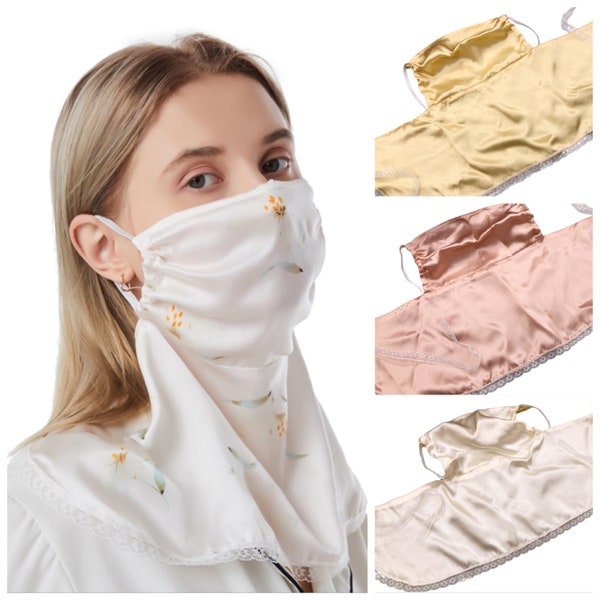 100% Mulberry Silk Mask Scarf, Breathable Silk Neck Scarf with Ear Loops, Anti-UV, Lightweight Silk Face and Neck Covering Bandana