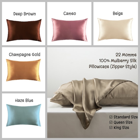 100% Silk Pillowcase, 22 Momme Pure Silk Pillow Cover, Zipper