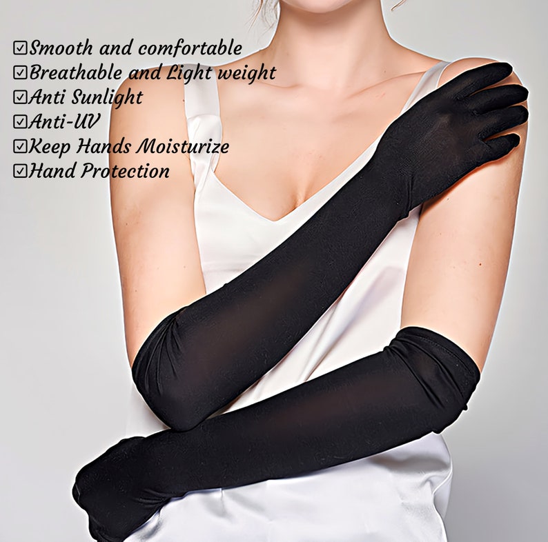 100% Silk Gloves Extra Long 23 inch, Knitted Silk Gloves for Anti-UV, Keep Hands Moisturize, Hand Protection, Bride Thin Gloves, Washable image 2