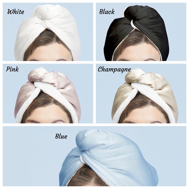 Serviette en soie réversible 19 Momme Mulberry Soie & Microfibre Double Couche Serviette Femmes Cheveux Sèche-Serviette Soie Turban Hair Wrap Soins des cheveux Cadeaux image 7