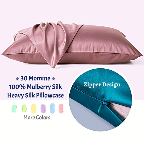 30 Momme Silk Pillowcase, 100% Mulberry Silk Pillow Cover, Zipper Closure, Queen Size Pillowcases, Luxury Hair Care, Christmas Gifts