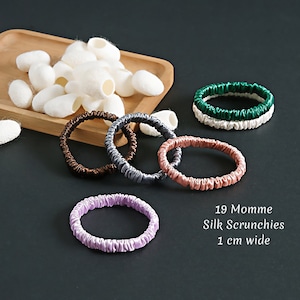19 Momme Silk Scrunchies Set 1 cm Wide Thin-sized Scrunchies 6A Grade Pure Mulberry Silk Skinny Scrunchies Silk Hair Ties 24 Colors