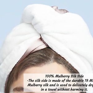 Serviette en soie réversible 19 Momme Mulberry Soie & Microfibre Double Couche Serviette Femmes Cheveux Sèche-Serviette Soie Turban Hair Wrap Soins des cheveux Cadeaux image 3