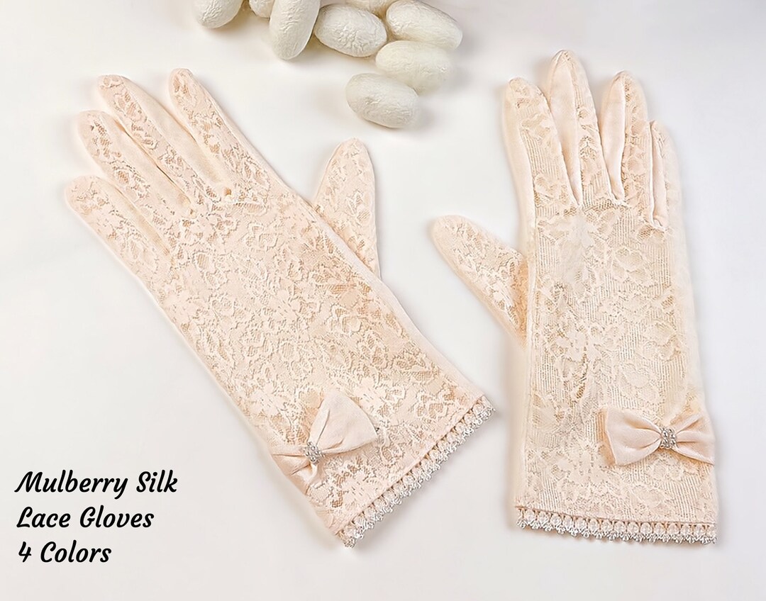 Mulberry Silk Gloves White Lace Gloves With Bow Women Silk Etsy