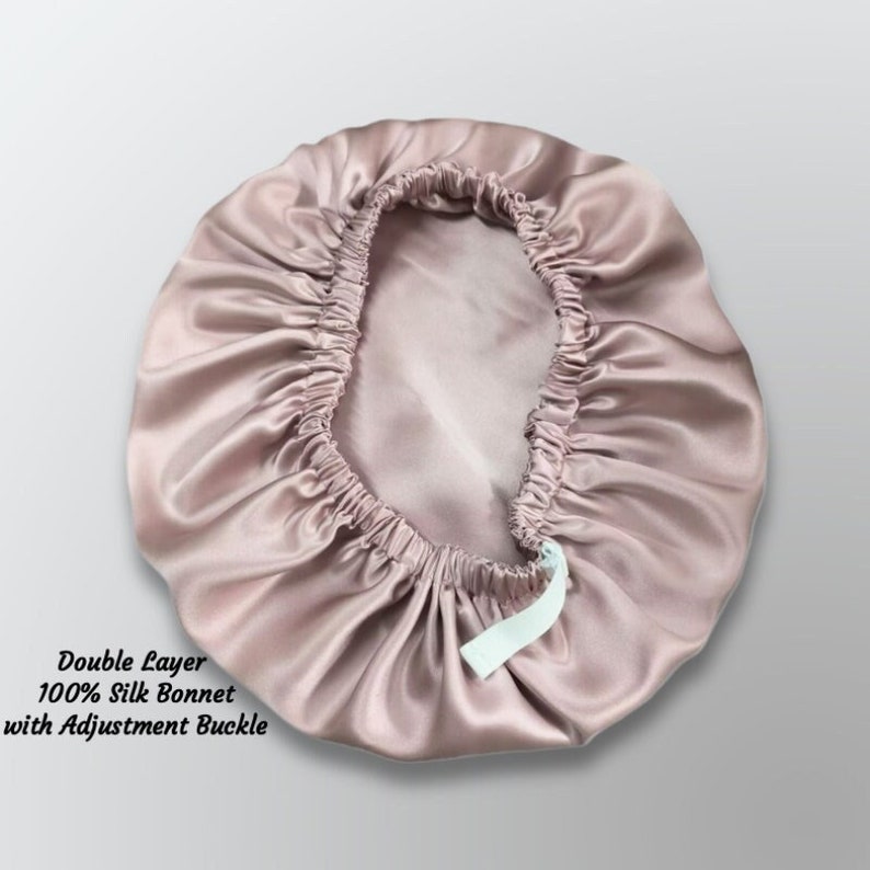 Double Layer Silk Sleep Bonnet With Adjustable Buckle 100% Pure Mulberry Silk Caps Women Hair Care Beauty Sleeping Cap Silk Turban image 1