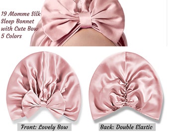 Double Layer Silk Bonnet With Bow, 19 Momme Mulberry Silk Sleep Cap, Women Sleep Nightcap, Silk Hair Wrap, Luxury Gifts For Her