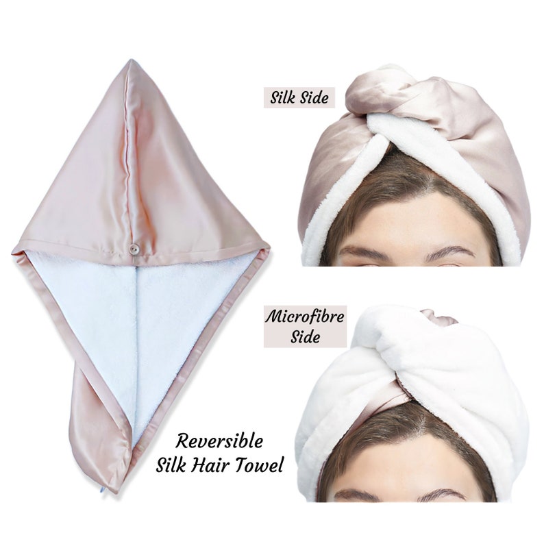 Serviette en soie réversible 19 Momme Mulberry Soie & Microfibre Double Couche Serviette Femmes Cheveux Sèche-Serviette Soie Turban Hair Wrap Soins des cheveux Cadeaux image 1