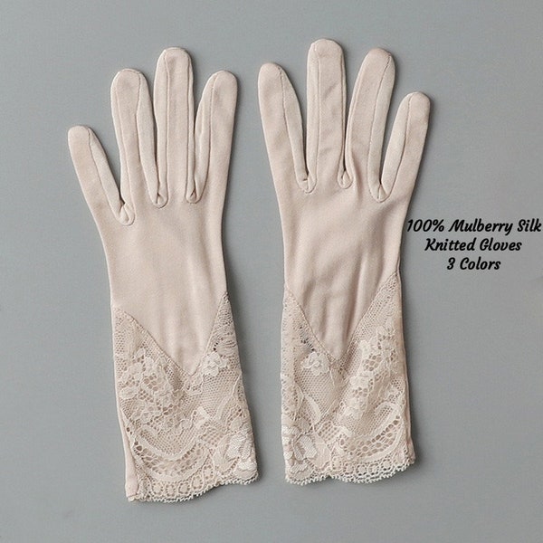 100% Knitted Mulberry Silk Gloves Silk Lace Gloves, Wedding Evening Gloves, Bridal Gloves Hand Care Gloves, Hand Protection, Dress Gloves
