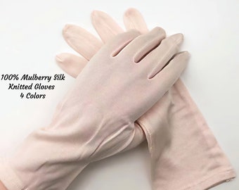 Pure Silk Gloves, 100% Mulberry Silk Gloves for Anti-UV Keep Hands Moisturize, Hand Protection, Washable Knitted Silk Gloves, Driving Gloves