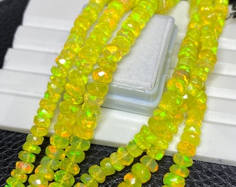 Lime Green Opal Beads 4mm to 5 mm Green Opal Rondelle Beads Welo Fire Opal, Multi Fire Opal, October Birthstone