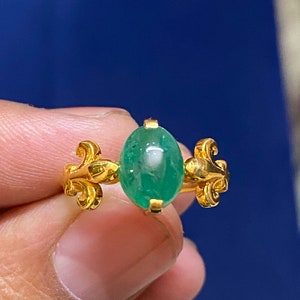 Vintage Victorian Emerald Cabochon Ring For Women Emerald Oval Cabochon Unheated Untreated Gemstone Ring Wedding Ring Elegant Emerald Ring