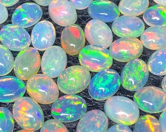 AAA+ Grade Natural White Opal Cabochon 6x8 mm Gemstone Welo fire opal Rainbow Fire Opal
