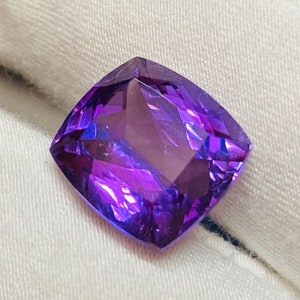 Amatista rosa natural de Francia, púrpura oscuro con piedra tallada en cojín de amatista brasileña azul de 8,45 quilates, anillo de halo de plata, piedra de nacimiento de febrero